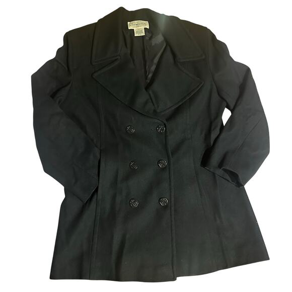 St. John’s Bay Women’s Pea Coat Black Size 14 Wool Nylon Blend Vtg winter cozy - Picture 1 of 7